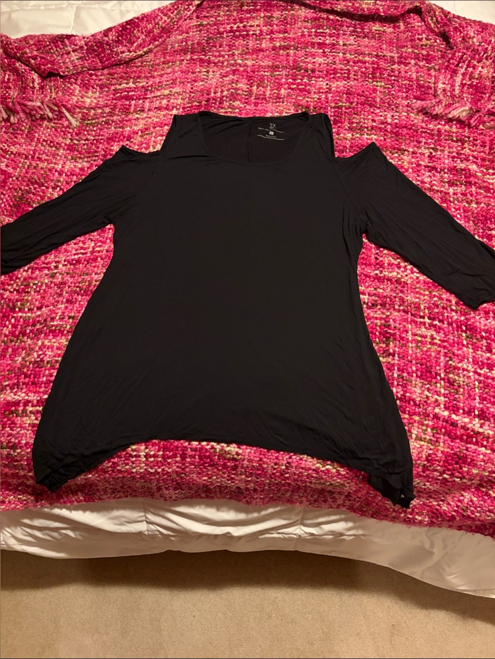 New York & Company Black Cold-Shoulder Tunic Top